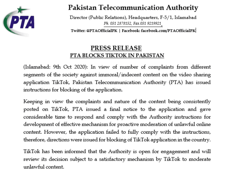 TikTok banned in Pakistan for 'immoral, indecent' content
